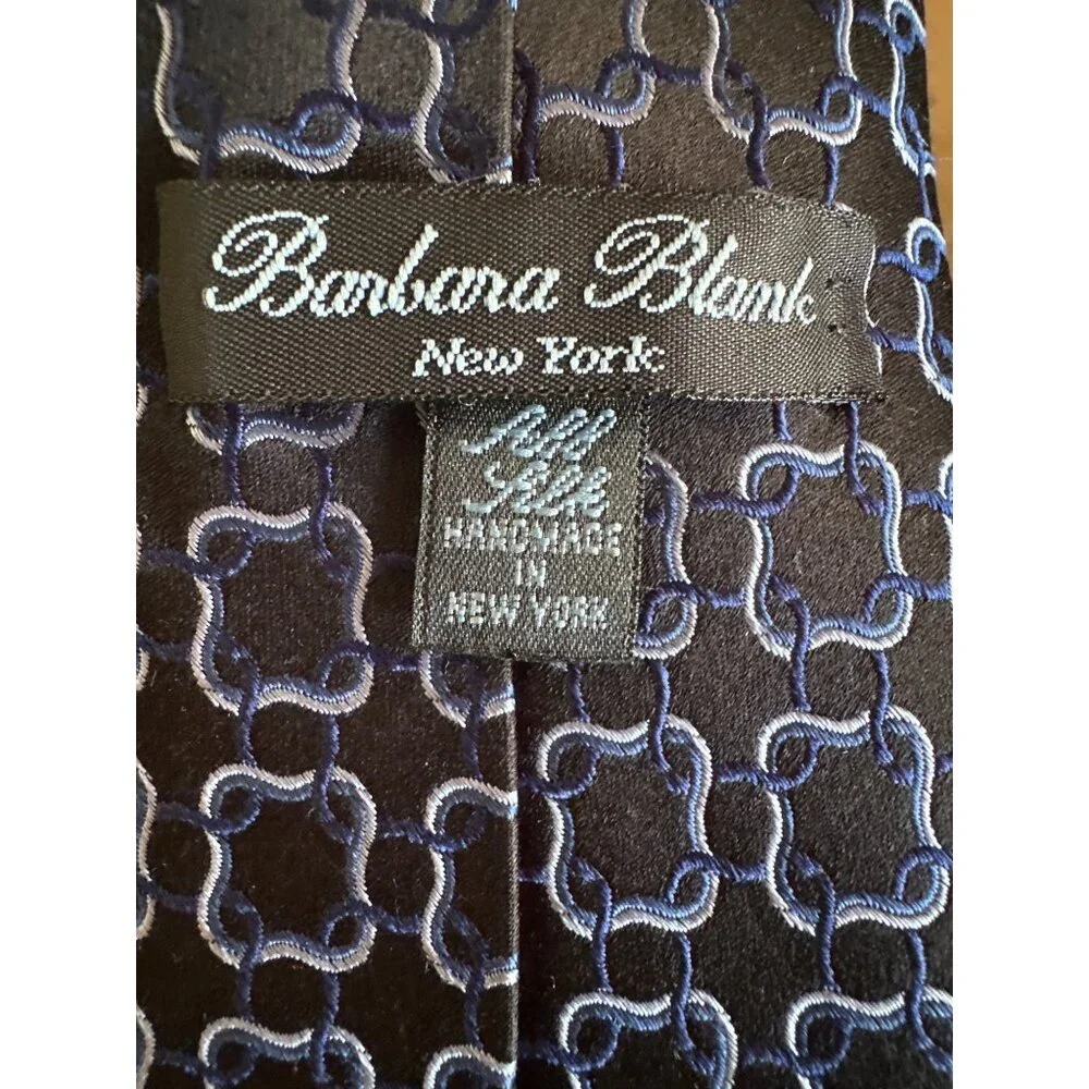 Barbara Blank‎ Black Blue Geometric Silk Neck Tie